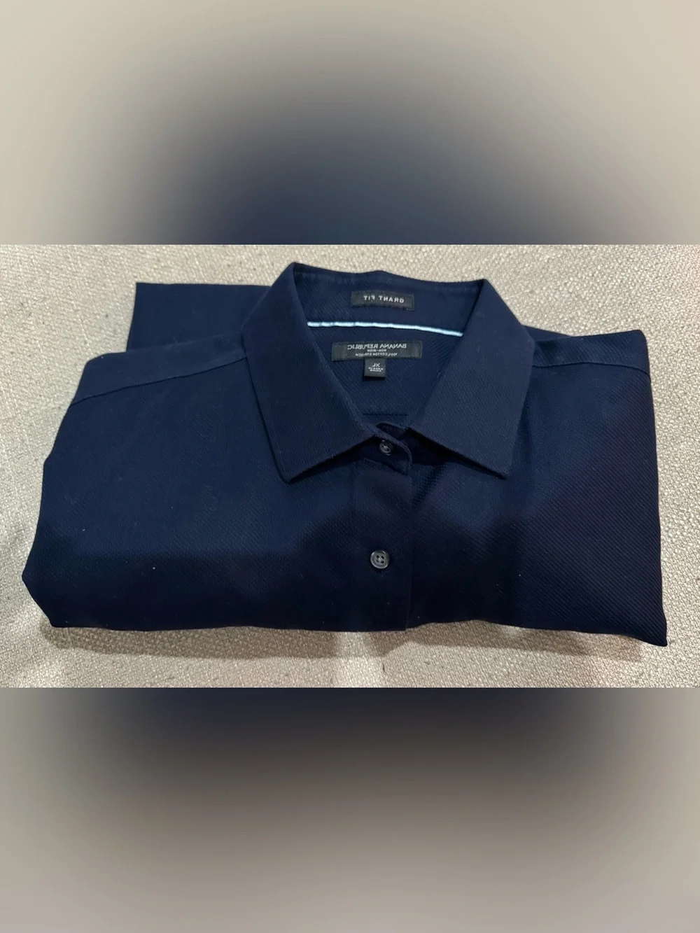 XL Banana Republic Navy Textured Grant Fit cotton stretch long sleeve shirt